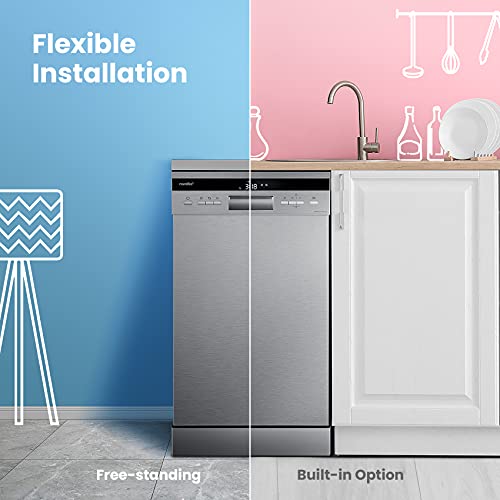 COMFEE' Slimline Freestanding Dishwasher FD1036E-X with 10 place settings, Whisper Quiet 44dB, Wide LED Display, Turbo Speed+,Delay Start, Flexible Racks,Stainless Steel