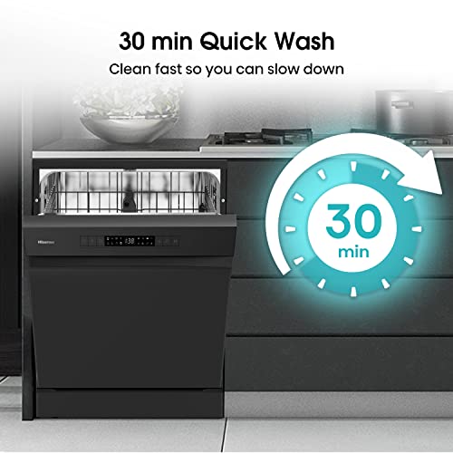 Hisense HS622E90BUK Freestanding Standard Dishwasher 85cm High - E Rated, Black, 24 x 23 x 33 inches (L x W x H) [Energy Class E]