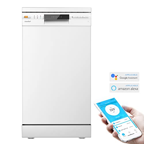 COMFEE' Slimline Freestanding Dishwasher FD934B-W with 9 place settings, Cloud Wash, Delay Start, Half Load Function, Flexible Racks - White