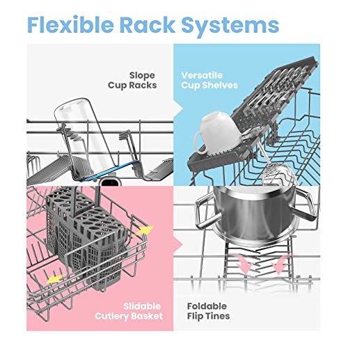 COMFEE' Slimline Freestanding Dishwasher FD1036E-X with 10 place settings, Whisper Quiet 44dB, Wide LED Display, Turbo Speed+,Delay Start, Flexible Racks,Stainless Steel