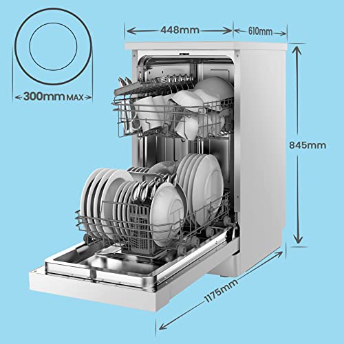 COMFEE' Slimline Freestanding Dishwasher FD934B-W with 9 place settings, Cloud Wash, Delay Start, Half Load Function, Flexible Racks - White