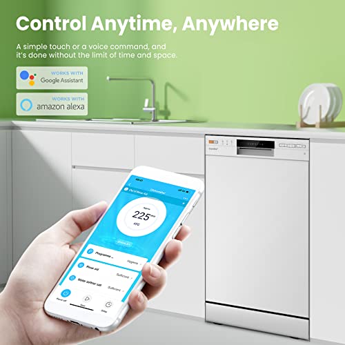 COMFEE' Slimline Freestanding Dishwasher FD934B-W with 9 place settings, Cloud Wash, Delay Start, Half Load Function, Flexible Racks - White