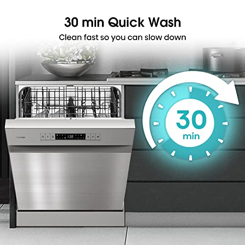 Hisense HS622E90XUK Freestanding Standard Dishwasher 85cm High- Stainless Steel - E Rated, Silver, 24 x 23 x 33 inches (L x W x H) [Energy Class E]