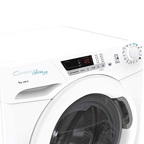 Candy Ultra HCU1492DE Freestanding Washing Machine, 9kg Load, 1400 rpm, Android App Enabled, Eco Cycles, Water&Energy auto sensing, White