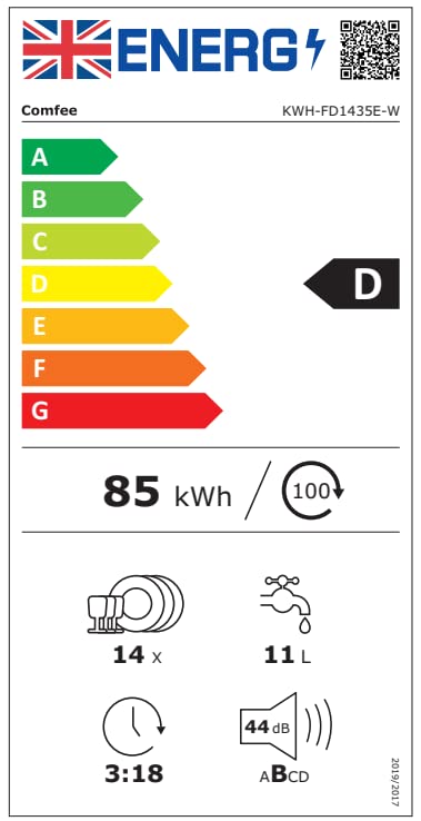 COMFEE' Freestanding Dishwasher FD1435E-W with 14 place settings, Full Size, 44dB, Wide LED Display, Delay Start, Half Load Function, Flexible Racks, White (KWH-FD1435E-W)
