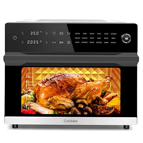 Condake 32QT Large Air Fryer Oven Toaster Oven Combo with Rotisserie 18in1 Convection Oven Countertop LED Touch and Knob Design Digital Oven for Bake Broil Pizza Roast Toast