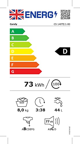 Candy Smart Pro CS148TE Freestanding Washing Machine, 8 kg Load, 1400 rpm, White
