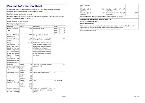 Samsung Series 6 AddWash AutoDose WW10T684DLN Wifi Connected 10.5Kg Washing Machine with 1400 rpm - Graphite - A Rated [Energy Class A]