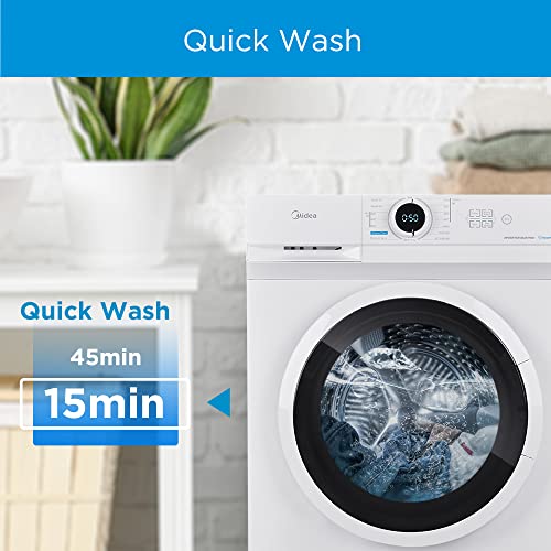 Midea MF10EW80B Energy-Saving Freestanding Washing Machine, BLDC Motor, Bright LED Display, Steam Care, Quick Wash, Various temp options, Prewash, 1400RPM, White, 8 kg washer