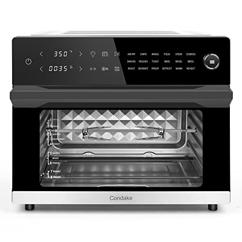 Condake 32QT Large Air Fryer Oven Toaster Oven Combo with Rotisserie 18in1 Convection Oven Countertop LED Touch and Knob Design Digital Oven for Bake Broil Pizza Roast Toast