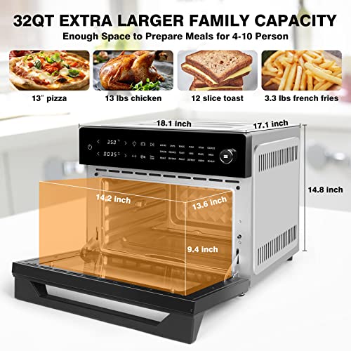 Condake 32QT Large Air Fryer Oven Toaster Oven Combo with Rotisserie 18in1 Convection Oven Countertop LED Touch and Knob Design Digital Oven for Bake Broil Pizza Roast Toast