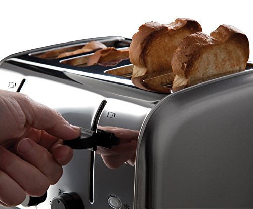 Russell Hobbs RHM2076S Compact Microwave, 800 W, 20 liters, Silver & 18790 4 Slice Toaster, Stainless Steel, 1500 W