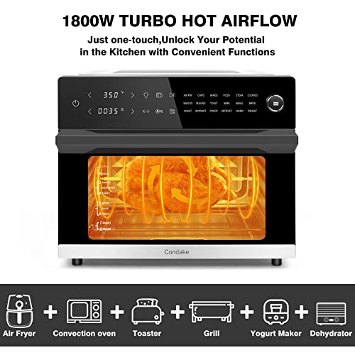 Condake 32QT Large Air Fryer Oven Toaster Oven Combo with Rotisserie 18in1 Convection Oven Countertop LED Touch and Knob Design Digital Oven for Bake Broil Pizza Roast Toast