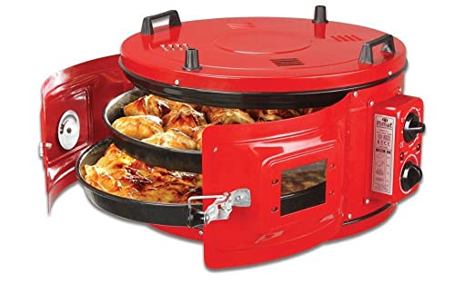 ITIMAT WHITE ELECTRICAL ROASTER/GRILL ROUND OVEN WITH THERMOSTAT 2 ENAMEL TRAYS (Red) Red