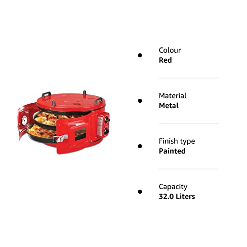 ITIMAT WHITE ELECTRICAL ROASTER/GRILL ROUND OVEN WITH THERMOSTAT 2 ENAMEL TRAYS (Red) Red