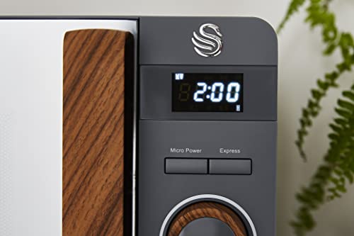 Swan 20L Nordic Digital LED Microwave, 6 Power Levels, Wood Effect Handle, Soft Touch Housing and Matte Finish, 800W, Slate Grey, SM22036LGRYN
