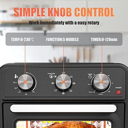 Gionar Air Fryer Toaster Oven, 20L Mini Oven with Timer, 1650W Large Roaster Oven, 12 in 1 Multi Air Cooker, Countertop Oven,Rotisserie Oven with Dehydrator, Black