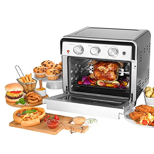 Salter EK3999 22L Air Fryer Mini Oven With Rotisserie, 5 in 1 Extra Quick Oven, 60 Minute Timer, Fry, Grill, Roast, Bake & Dehydrate, Caravan/Holiday Home Cooker, Temporary Oven Solution, 1700W