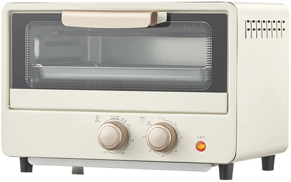 RENXR 750W Mini Oven 12 Liters with Baking Tray and Timer Compact Oven for Grilling, Baking, Toasting, Hot-Drying, Recirculating Toaster, Beige