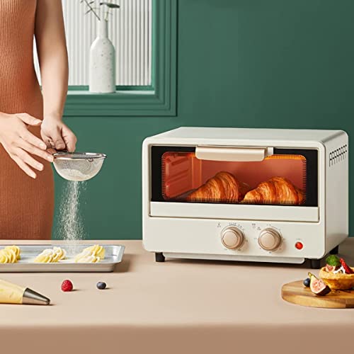RENXR 750W Mini Oven 12 Liters with Baking Tray and Timer Compact Oven for Grilling, Baking, Toasting, Hot-Drying, Recirculating Toaster, Beige