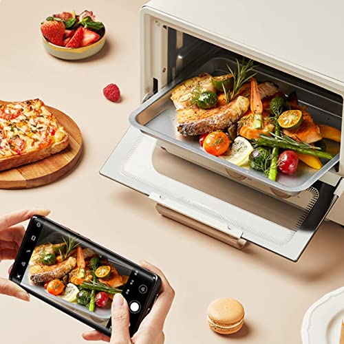RENXR 750W Mini Oven 12 Liters with Baking Tray and Timer Compact Oven for Grilling, Baking, Toasting, Hot-Drying, Recirculating Toaster, Beige