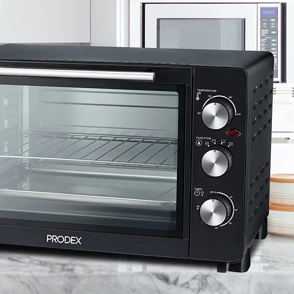 Prodex PX7030B 30 Litre Tabletop Mini Oven, 1500W Electric Cooker & Grill, Ideal for Roasting, Baking, Grilling & Reheating, Temperature Range: 100-230°C, Black