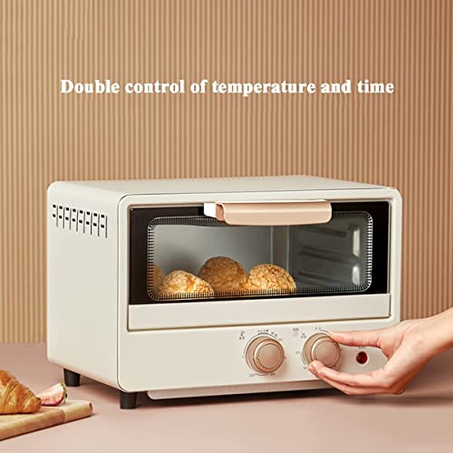 RENXR 750W Mini Oven 12 Liters with Baking Tray and Timer Compact Oven for Grilling, Baking, Toasting, Hot-Drying, Recirculating Toaster, Beige