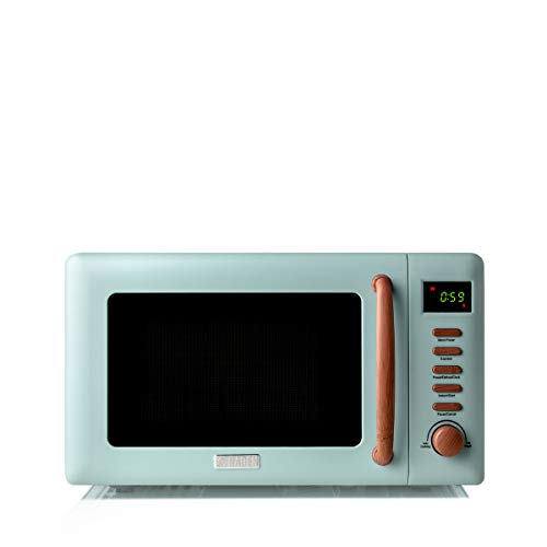 Haden Dorchester 20L Green Microwave Oven with Wood Effect Finish - 800 Watt Microwave, Digital Controls, 5 Power Levels - Ideal for Countertop, Small Kitchen Space