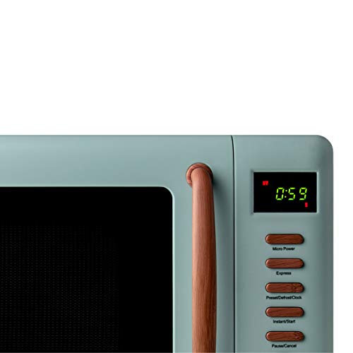Haden Dorchester 20L Green Microwave Oven with Wood Effect Finish - 800 Watt Microwave, Digital Controls, 5 Power Levels - Ideal for Countertop, Small Kitchen Space