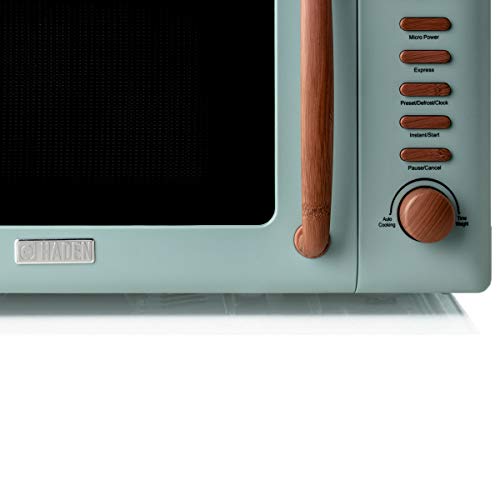 Haden Dorchester 20L Green Microwave Oven with Wood Effect Finish - 800 Watt Microwave, Digital Controls, 5 Power Levels - Ideal for Countertop, Small Kitchen Space