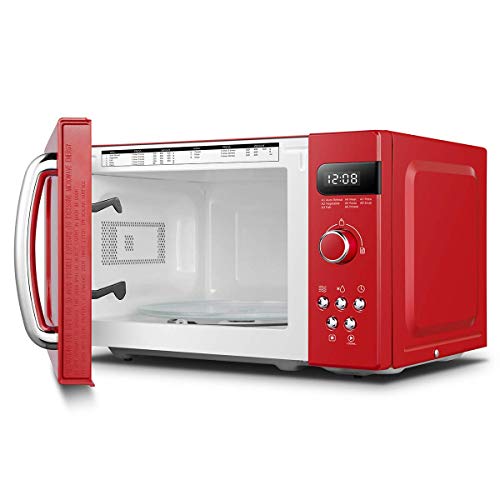 COMFEE' Retro Style 800w 20L Microwave Oven with 8 Auto Menus, 5 Cooking Power Levels, and Express Cook Button - Passionate Red - CM-M202RAF(RD)