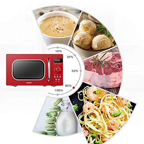 COMFEE' Retro Style 800w 20L Microwave Oven with 8 Auto Menus, 5 Cooking Power Levels, and Express Cook Button - Passionate Red - CM-M202RAF(RD)