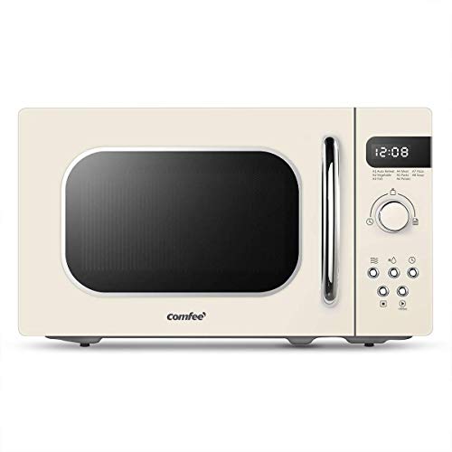 COMFEE' Retro Style 800w 20L Microwave Oven with 8 Auto Menus, 5 Cooking Power Levels, and Express Cook Button - Apricot Cream - CM-M202RAF(CM)