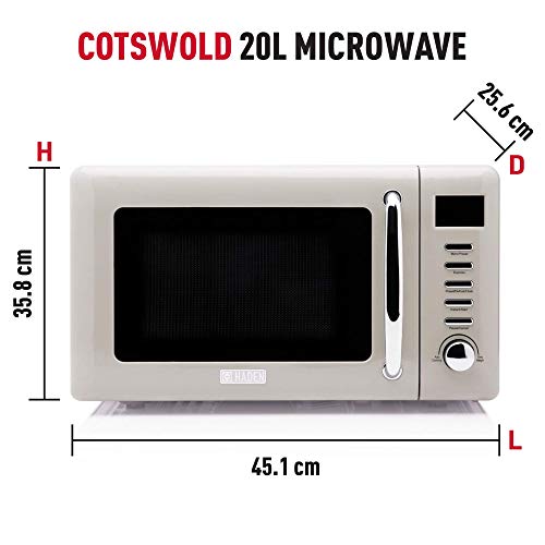 Haden Cotswold Putty 800W Microwave Oven - 20-Litre Capacity, 5 Power Levels, Digital Control, 60 Min Timer, Easy-to-Clean Interior, Defrost/Express Functions, Stainless Steel Housing