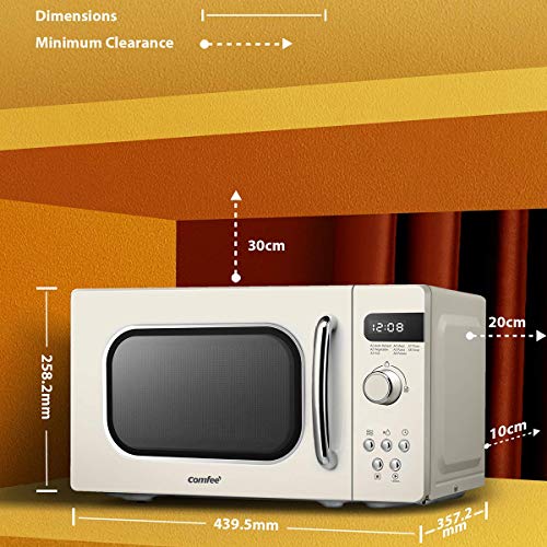 COMFEE' Retro Style 800w 20L Microwave Oven with 8 Auto Menus, 5 Cooking Power Levels, and Express Cook Button - Apricot Cream - CM-M202RAF(CM)