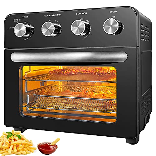 Air Fryer Oven 23 L Mini Oven, 1700W Convection Toaster Oven with Dehydrator Function, 6 Cooking Mode, Built-in lighting, Automatic Timer (0-60min), 6 Free Accessories, Black