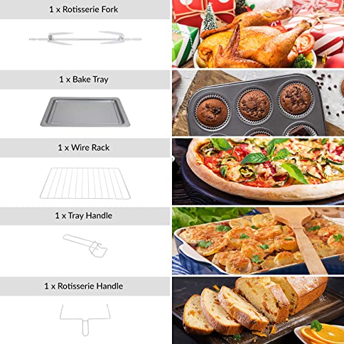 Quest 35379 26L Twin Hob Countertop Rotisserie and Convection Mini Oven/Adjustable Temperature/Accessories Included / 60 Mins Timer & Auto Shut Off with Bell