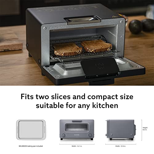 BALMUDA The Toaster | Steam Oven Toaster | 5 Cooking Modes - Sandwich Bread, Artisan Bread, Pizza, Pastry, Oven | Compact Design | Baking Pan | K01M-GW | Gray | US Version
