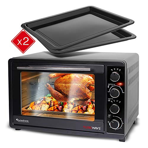 Counter Top Oven with Circulation Air 45 L Black 2000 W Rotisserie Timer Mini Oven Pizza Oven 2 Baking Trays Grill