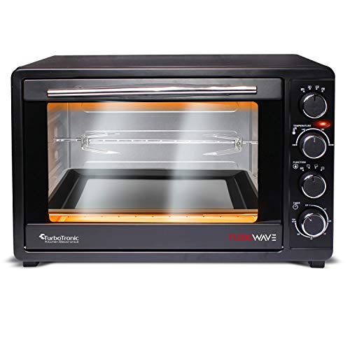 Counter Top Oven with Circulation Air 45 L Black 2000 W Rotisserie Timer Mini Oven Pizza Oven 2 Baking Trays Grill