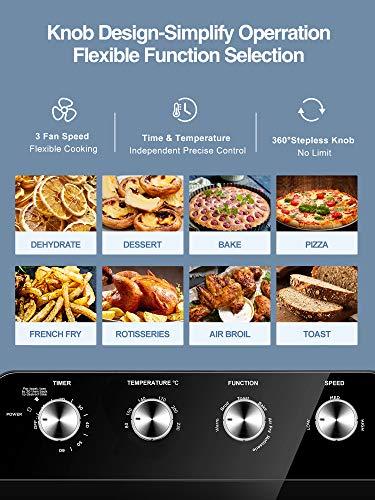 Air Fryer Oven 23 L Mini Oven, 1700W Convection Toaster Oven with Dehydrator Function, 6 Cooking Mode, Built-in lighting, Automatic Timer (0-60min), 6 Free Accessories, Black