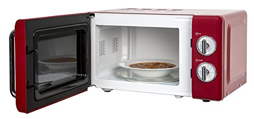 Russell Hobbs RHRETMM705R-N 17 L 700 W Red Compact Retro Solo Manual Microwave with 5 Power Levels, Timer, Defrost Setting, Easy Clean