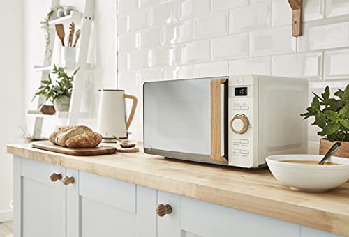 Swan SM22036WHTN, Nordic Digital Microwave, Wood Effect Handle, Soft Touch Housing and Matt Finish, 800W, Cotton White