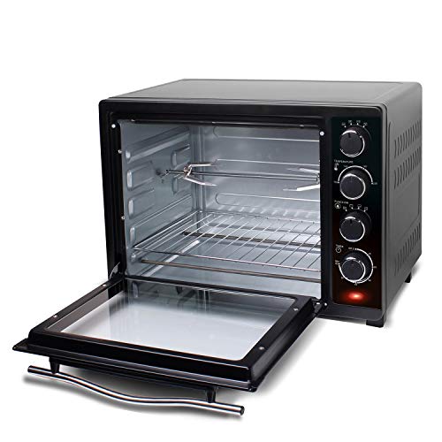Counter Top Oven with Circulation Air 45 L Black 2000 W Rotisserie Timer Mini Oven Pizza Oven 2 Baking Trays Grill