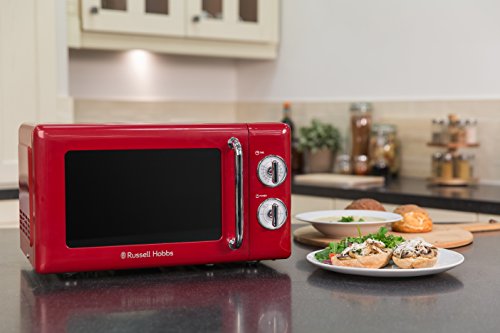 Russell Hobbs RHRETMM705R-N 17 L 700 W Red Compact Retro Solo Manual Microwave with 5 Power Levels, Timer, Defrost Setting, Easy Clean