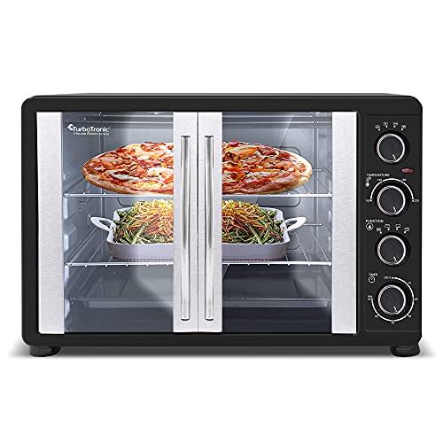 TurboTronic Mini Oven with Circulating Air, 45 L, Black, 2000W, Rotisserie Timer, Mini Oven, Pizza Oven, Baking Tray, Interior Lighting