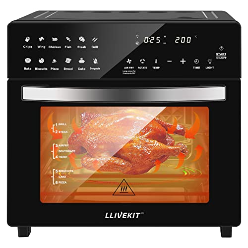 LLIVEKIT Air Fryer Oven with Rotisserie Mini Oven 26L Large Family Size Air Fryer Countertop Convection Oven Low Fat Oil-Less Cooking, Timer & Temperature Control, 12 Preset Programs, 1700 Watts