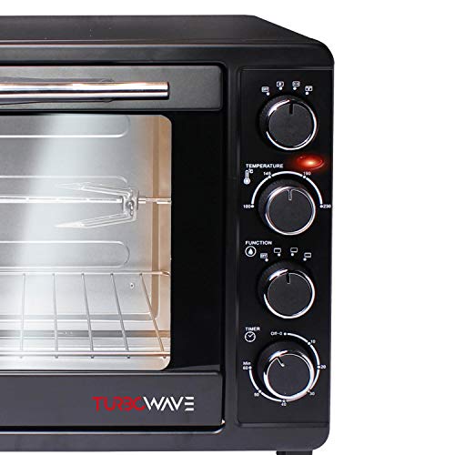 Counter Top Oven with Circulation Air 45 L Black 2000 W Rotisserie Timer Mini Oven Pizza Oven 2 Baking Trays Grill