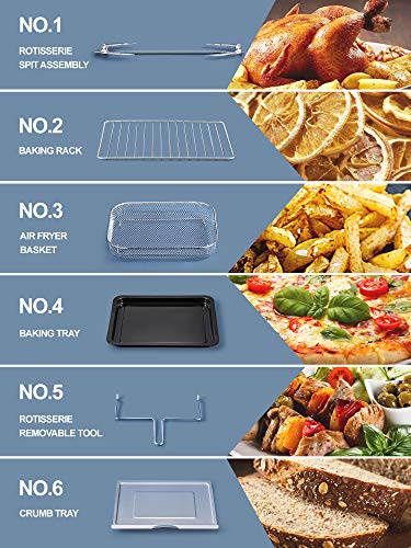 Air Fryer Oven 23 L Mini Oven, 1700W Convection Toaster Oven with Dehydrator Function, 6 Cooking Mode, Built-in lighting, Automatic Timer (0-60min), 6 Free Accessories, Black