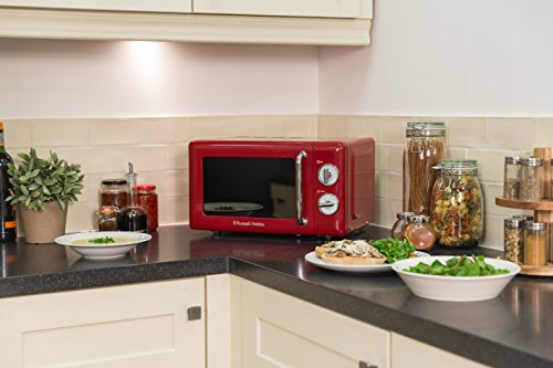 Russell Hobbs RHRETMM705R-N 17 L 700 W Red Compact Retro Solo Manual Microwave with 5 Power Levels, Timer, Defrost Setting, Easy Clean